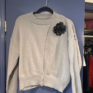 Gray Sweater with Black Flower